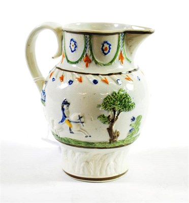 Lot 1213 - A Pratt Type Jug, circa 1800, typically moulded and painted with the Duke of York, 14cm high