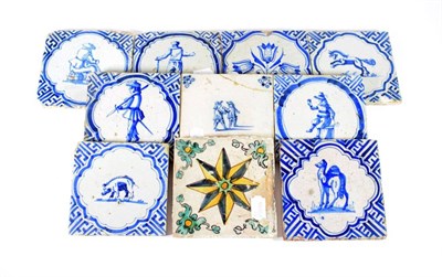 Lot 1218 - A Delft Tile, 18th century, painted in blue with a camel within geometric spandrels, 14cm wide;...