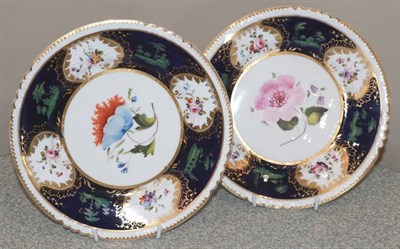 Lot 1230 - A Pair of Rockingham Porcelain Dinner Plates, 1826-1830, painted with flowersprays within...