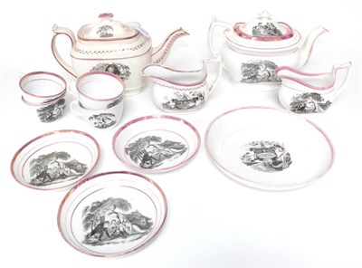 Lot 1258 - A Pink Lustre Princess Charlotte Commemorative Tea Service, circa 1817, printed in black with a...