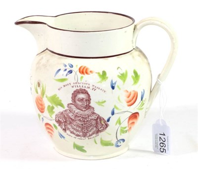 Lot 1265 - A Pearlware William IV and Queen Adelaide Commemorative Jug, circa 1830, printed in ochre with bust