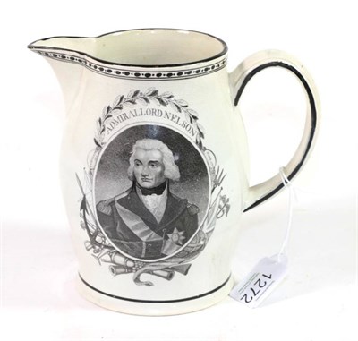 Lot 1272 - A Creamware Nelson Commemorative Jug, 19th century, of baluster form, printed in black with a...