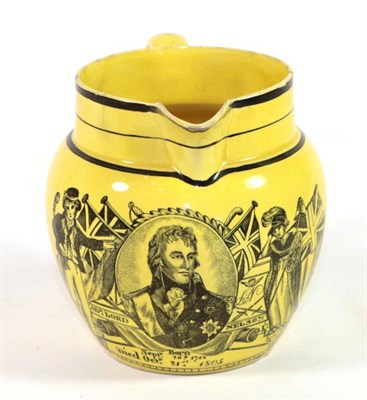 Lot 1273 - A Yellow Glazed Pearlware Nelson Commemorative Jug, 1st half 19th century, printed in black...