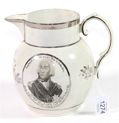 Lot 1274 - A Pearlware Nelson Commemorative Jug, circa 1805, printed in black with a bust portrait of Lord...