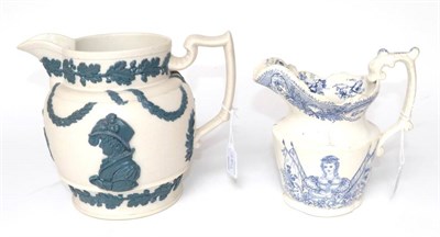 Lot 1285 - A Smear Glazed Stoneware Jug, circa 1830, moulded and applied in blue with a bust portrait of a...