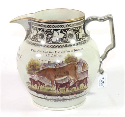 Lot 1287 - A Pearlware Jug, dated 1813, inscribed Thomas Rea Cowman for the Marquess of Stafford, Trentham...