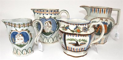 Lot 1294 - A Pratt Type Pearlware Jug, circa 1800, moulded and painted with Mischievous Sport and Sportive...