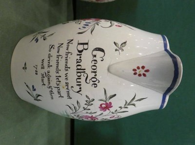 Lot 1299 - A Pearlware Jug, dated 1788, of baluster form inscribed George Bradbury Now friends we are met...