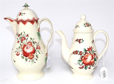 Lot 1305 - A Creamware Small Coffee Pot and Cover, circa 1770, of baluster form painted in colours with...