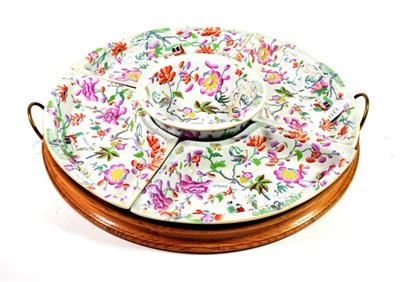 Lot 1311 - A Folch Ironstone Supper Set, circa 1830, printed and painted with a chinoiserie garden, comprising