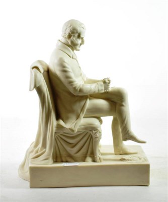 Lot 1326 - A Samuel Alcock & Co Parian Figure of the Duke of Wellington, circa 1855, modelled seated on a...