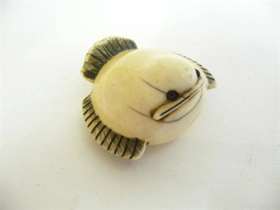 Lot 332 - A Japanese Carved Ivory Netsuke, late 19th century, as a stylised sparrow chick, incised with...