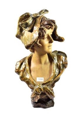 Lot 1338 - A Goldscheider Style Part Glazed Terracotta Bust of a Art Nouveau Maiden, circa 1910, wearing a...