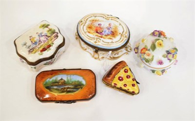 Lot 1341 - ~ A French Faience Snuff Box and Hinged Cover, in 18th century style painted with figures; A...