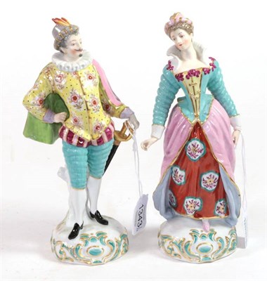 Lot 1343 - ~ A Pair of French Porcelain Figure of a Lady and Gentleman, late 19th century, in Renaissance...