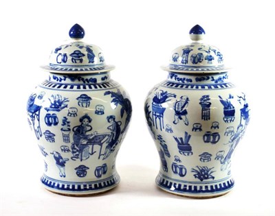 Lot 1376 - A Pair of Chinese Porcelain Baluster Jars and Covers, Kangxi reign marks but not of the period,...