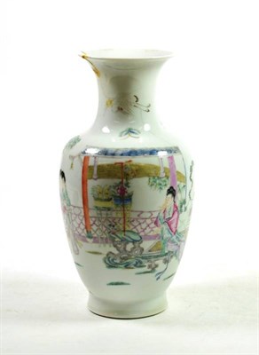 Lot 1388 - A Chinese Porcelain Baluster Vase, with flared neck, painted in famille rose enamels with...