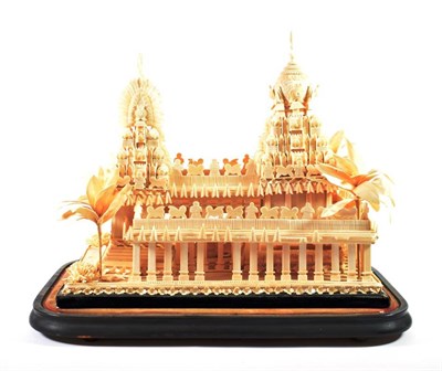 Lot 1418 - An Indian Balsawood Model of a Temple, 40cm wide, with dome and plinth