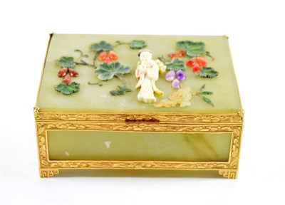 Lot 1427 - A Gilt Metal Mounted Chinese Ivory and Hardstone Box and Hinged Cover, early 20th century, of...