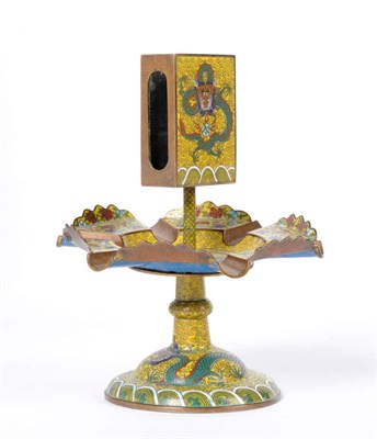 Lot 342 - A Chinese Cloisonne Vesta Stand and Ashtray, late 19th century, four character mark to rim, the...