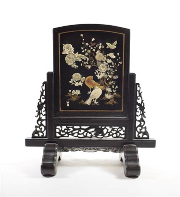 Lot 1448 - A Japanese Lacquer and Shibayama Table Screen, Meiji period, worked with birds amongst...