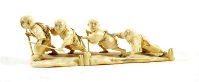 Lot 1454 - A Japanese Ivory Okimono, Meiji period, in the form of four blind men in a row, on base, signed...