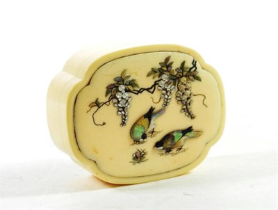 Lot 1459 - A Japanese Ivory and Shibayama Box, Meiji period, of lobed oval form, the cover with birds...