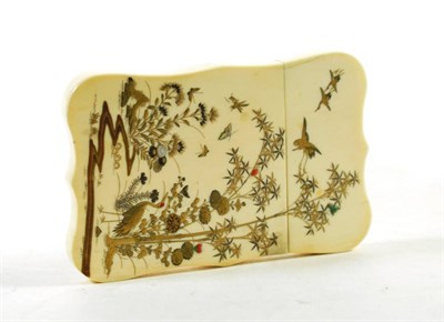 Lot 1462 - A Japanese Mother-of-Pearl Inlaid and Lacquered Ivory Card Case,  Meiji period, of shaped...