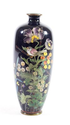 Lot 1467 - A Japanese Cloisonné Enamel Vase, Meiji period, of baluster form decorated with a bird amongst...