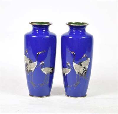 Lot 1468 - A Pair of Japanese Cloisonné Enamel Vases, Meiji period, of baluster form, decorated with...