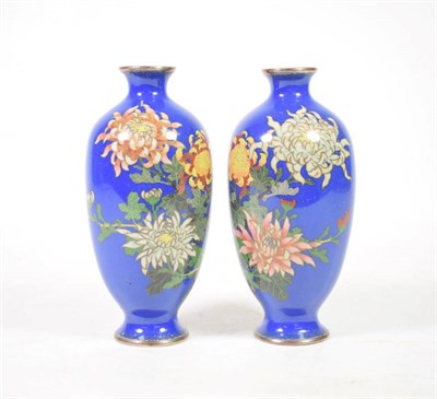 Lot 1469 - A Pair of Japanese Cloisonné Enamel Vases, Meiji period, of ovoid form, decorated with...