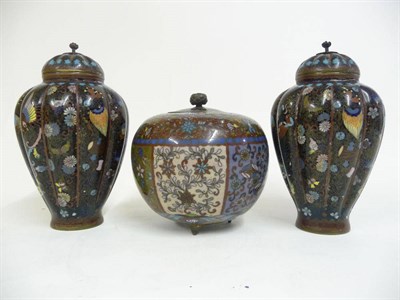 Lot 347 - A Pair of Japanese Cloisonné Enamel Baluster Vases and Covers, Meiji Period (1868-1912), of...