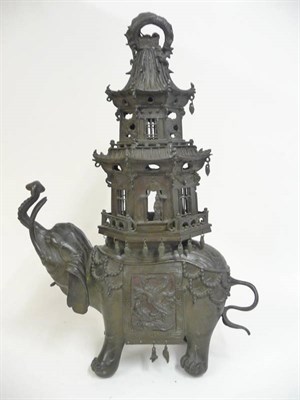 Lot 348 - A Japanese Bronze Incense Burner, Meiji Period (1868-1912), the caparisoned beast with raised trunk