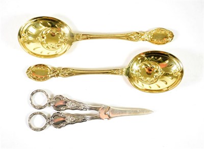 Lot 1498 - {} A Pair of Victorian Silver Canova Pattern Grape Scissors, Chawner & Co, London 1851; and A...