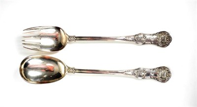 Lot 1505 - {} A Pair of William IV Silver Queens Pattern Serving Spoons, William Chawner, London 1830,...