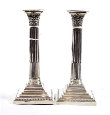 Lot 1522 - A Pair of Late Victorian Silver Corinthian Column Candlesticks, Fordham & Faulkner, Sheffield 1898