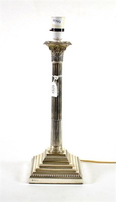 Lot 1525 - A George V Silver Corinthian Column Table Lamp, Hawksworth, Eyre & Co, Sheffield, 1918, with fluted