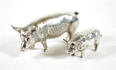 Lot 1543 - ~ A Cast Silver Model of Boar, Asprey & Co, London 1989; together with Another Smaller Model of...