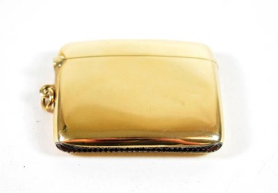 Lot 1555 - ~ A 9ct Gold Vesta Case, D Bros, Birmingham 1921, plain with hinged cover, 5.5cm wide, 28.6gr