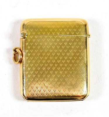 Lot 1556 - ~ A 9ct Gold Vesta Case, Elkington & Co, Birmingham 1923, with engine turned decoration, 4.5cm...