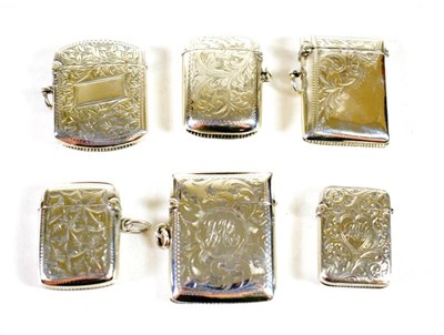 Lot 1560 - ~ Six Silver Vesta Cases, various makers, Birmingham 1897-1912, all with varying foliate engraving