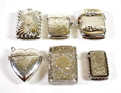 Lot 1561 - ~ Six Victorian, Edwardian and Later Silver Vesta Cases, various dates and makers, including a...