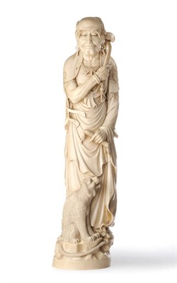 Lot 355 - A Japanese Ivory Figure of a Lohan, Meiji Period (1868-1912), the standing figure in flowing...