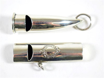 Lot 1567 - ~ A Victorian Silver Whistle, Levi & Salaman, Birmingham  1891, plain with a vacant rococo...