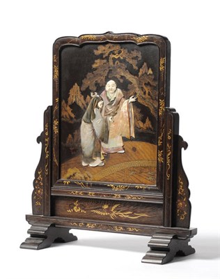 Lot 356 - A Japanese Bone and Mother-of-Pearl Inlaid Lacquer Table Screen, Meiji Period (1868-1912), of...