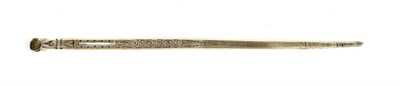 Lot 1585 - ^ A 17th Century English Silver Bodkin, unmarked, prick dated 1650, with foliate engraving and...