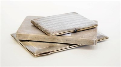 Lot 1612 - An Engine Turned Silver Cigarette Case, Goldsmiths & Silversmiths, London 1936, rectangular...