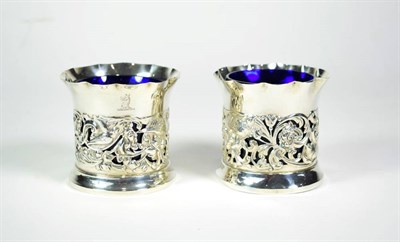 Lot 1630 - A Pair of Edwardian Silver Cache Pots, William Comyns, London 1901, with wavy rim, chased and...