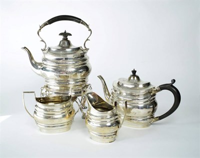 Lot 1650 - A Victorian Silver Three Piece Tea Service with Kettle on Stand En-Suite, John Aldwinckle &...