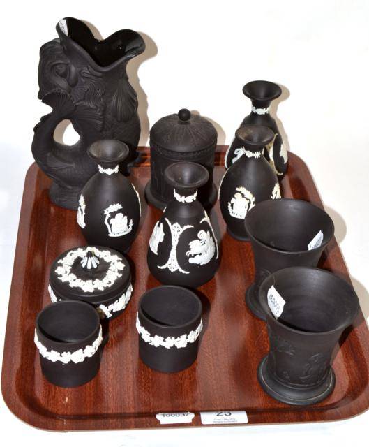 Lot 23 - A collection of Wedgwood black basalt wares (11)